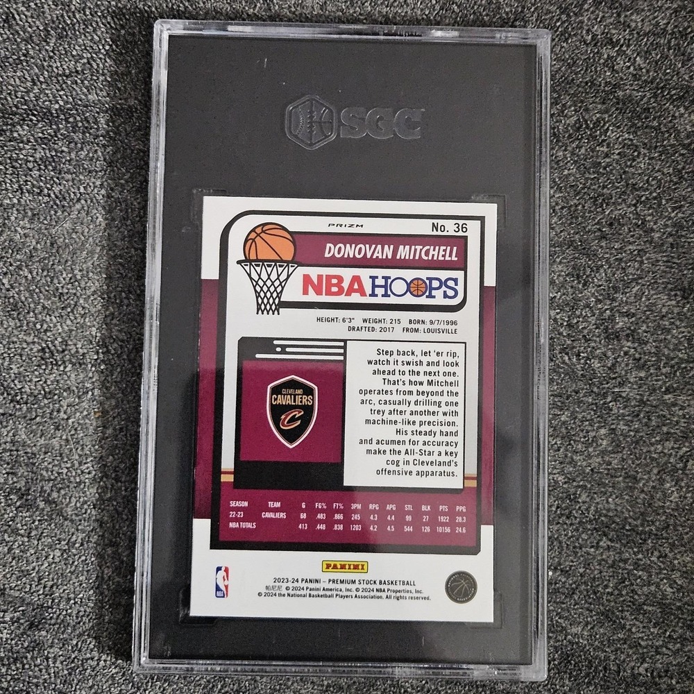 Donovan Mitchell 2023-24 NBA Hoops Premium Stock Ice Prizm SGC 9 - Picture 2 of 2